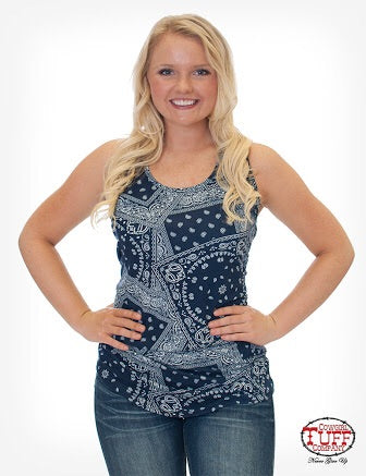 Cowgirl Tuff Ladies Blue Bandana Racerback Tank