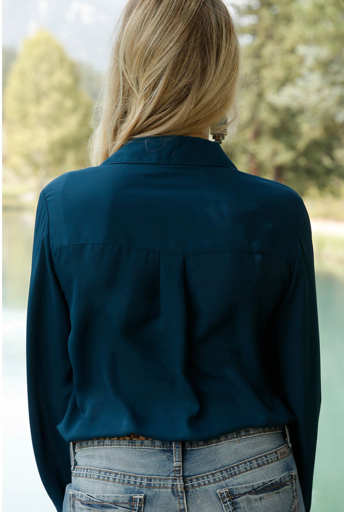 Cruel Girl Ladies Dark Teal with Embroidered Trim Shirt