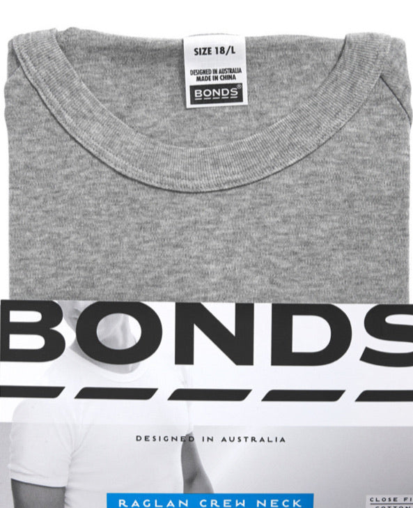 Bonds Mens Raglan Crew Neck tee Grey