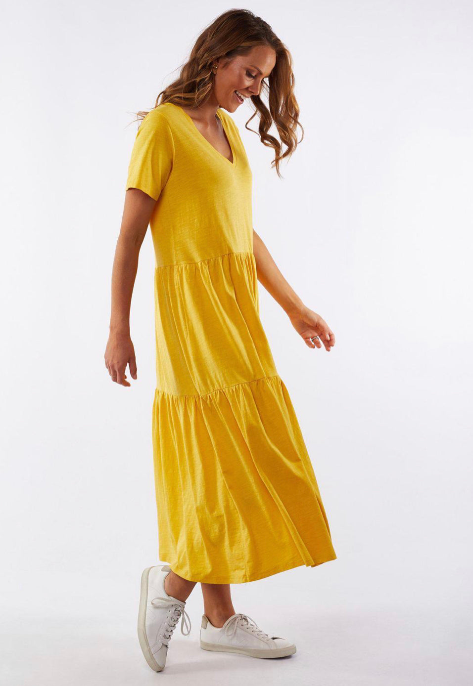 Elm Ladies Gigi Tired Dress in Navy & Mustard