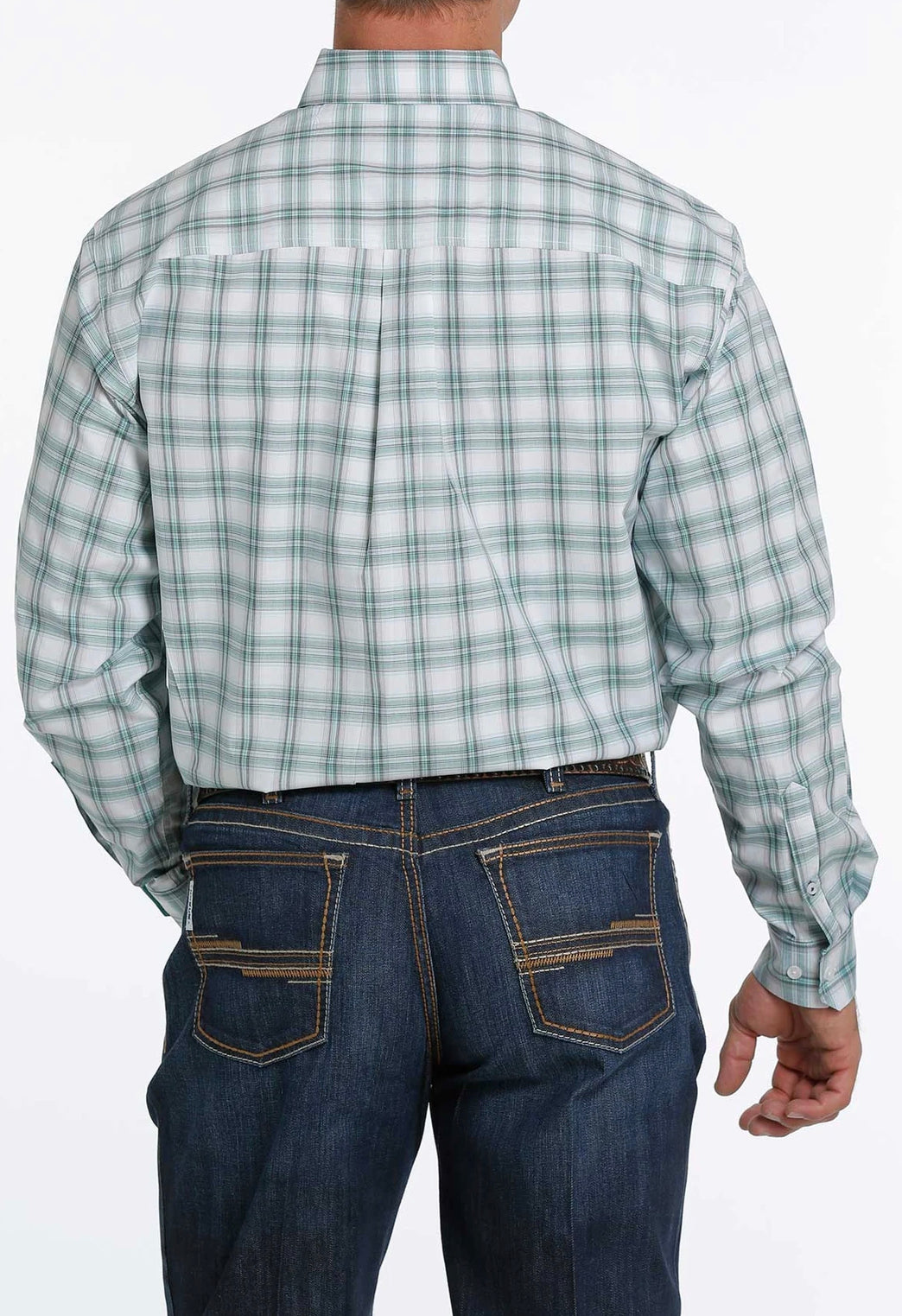 Cinch Mens Turquoise and White Plaid Shirt MTW1105264