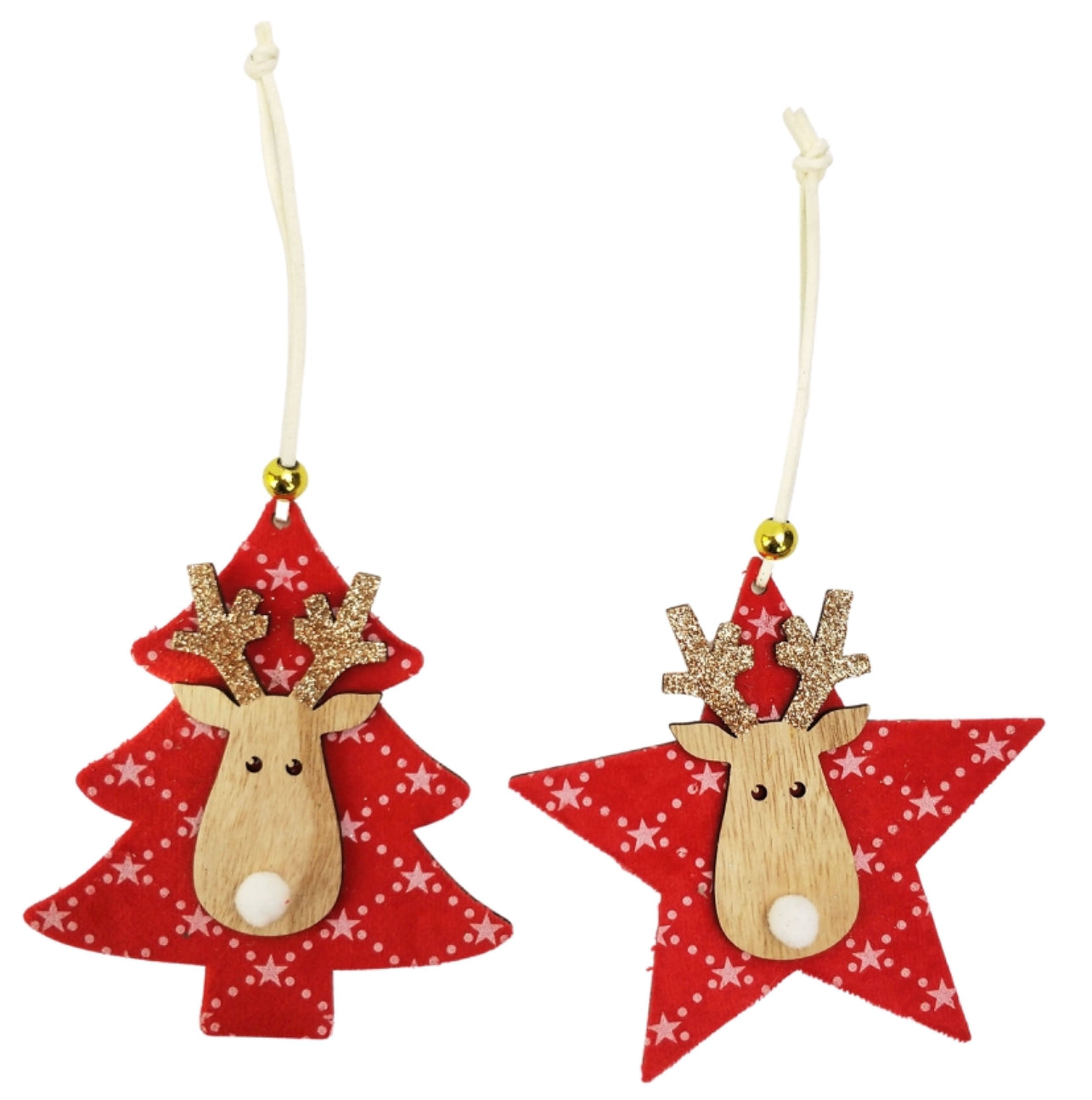Cute Reindeer On Star & Tree Hanging Decoration.