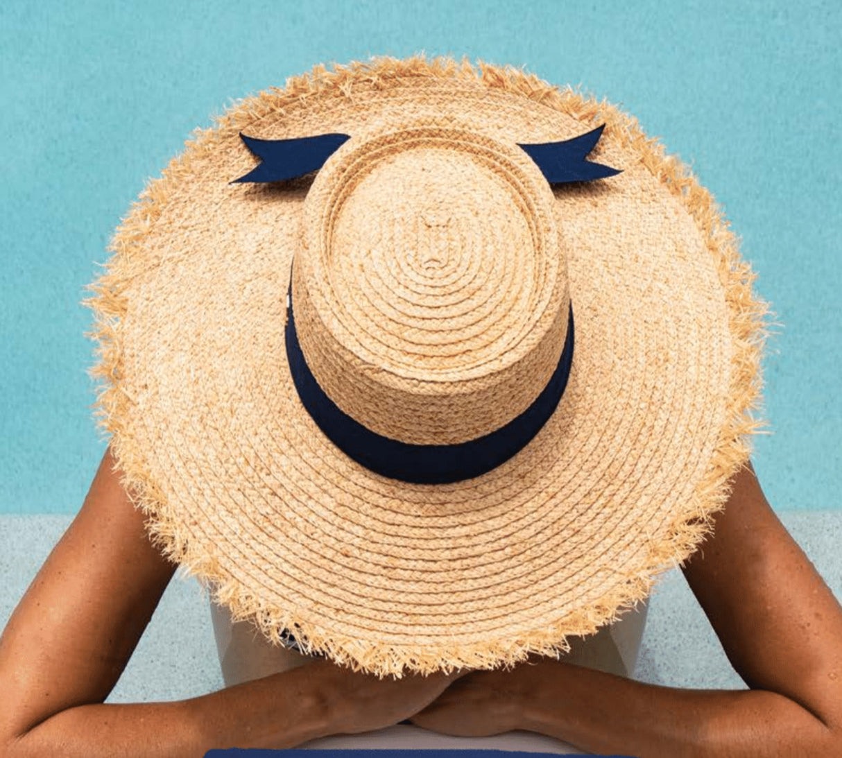 Sundaise Peta Boater with Navy Ribbon