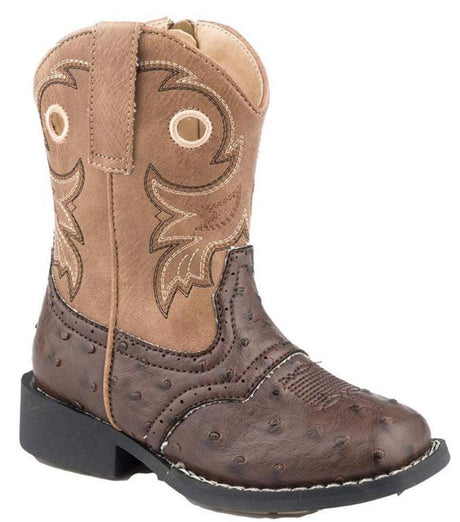 Roper Kids Boots in Daniel Brown Ostrich Tan Brown.