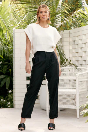 Adorne Elisa Waisted Cuff Pant - Black