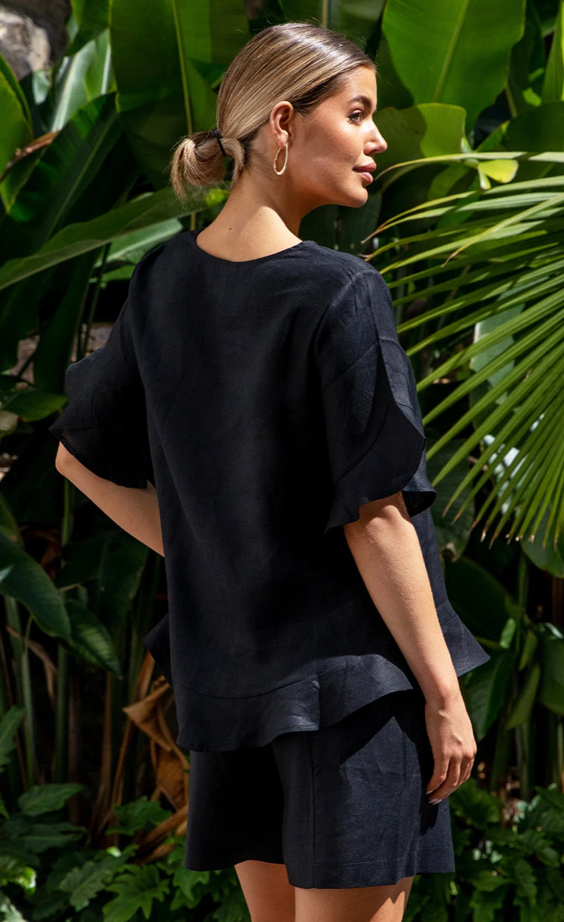 Adorne Ladies Sara Linen Top - Black