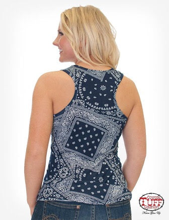 Cowgirl Tuff Ladies Blue Bandana Racerback Tank