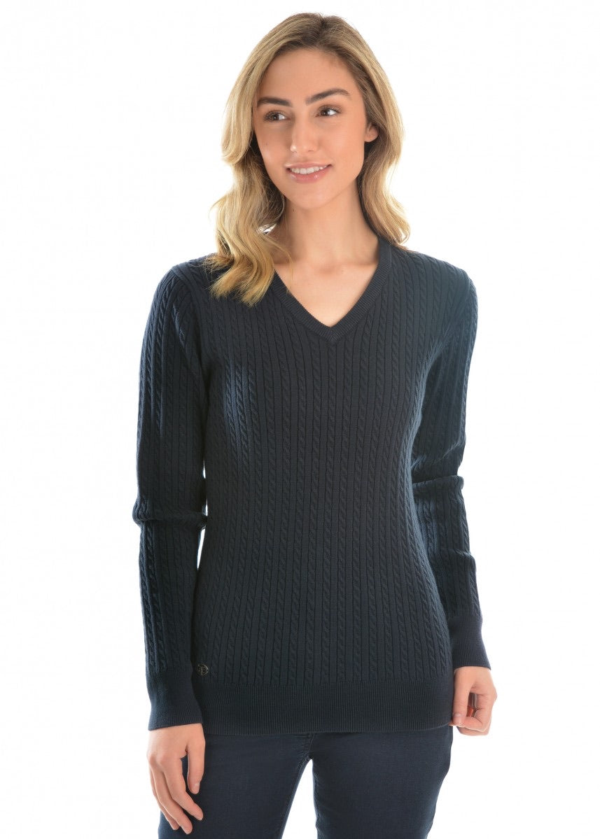 Thomas Cook Ladies V-Neck Fine Cable Jumper