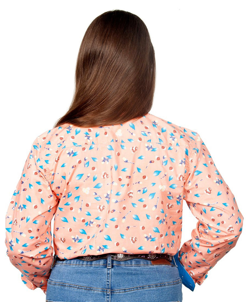 Just Country Girls Harper Half Button Print Work Shirt (GWLS2106) Sherbert/Blue Jewel