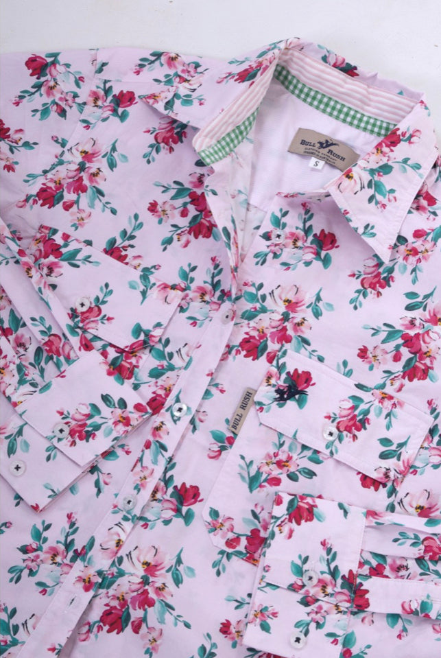 Bullrush Ladies Posie Pink Shirt Full Button