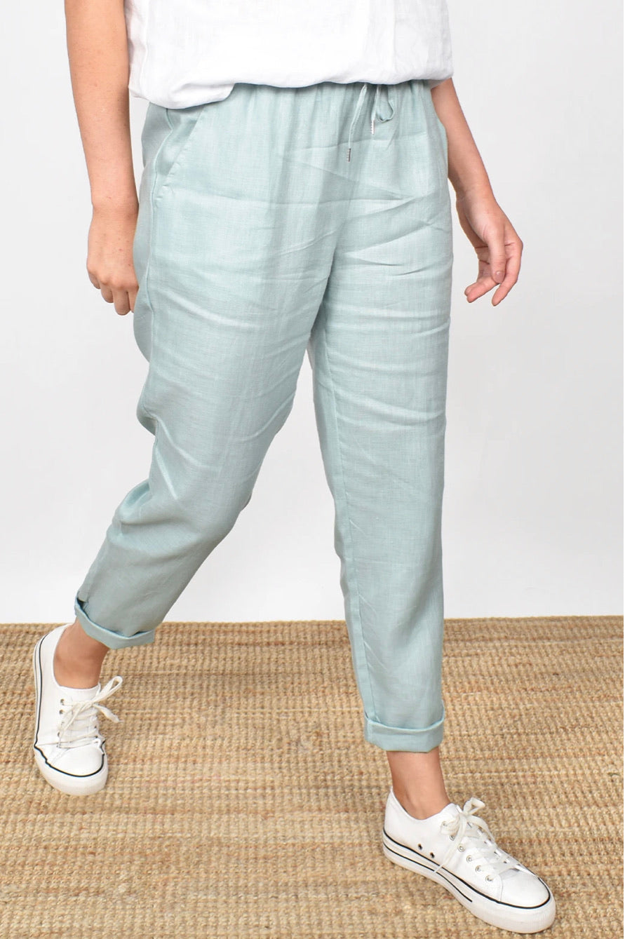 Adorne Ladies Annabelle Linen Pants - Sage