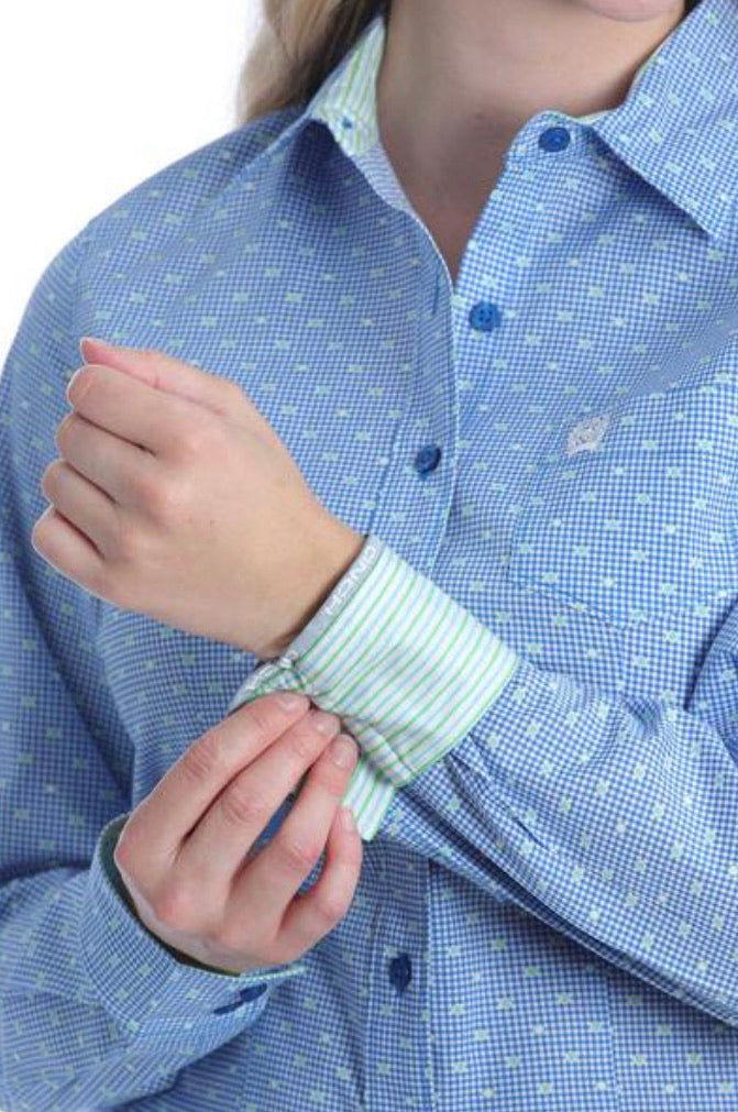 Cinch Ladies - Blue &White Check w/ Lime Spots