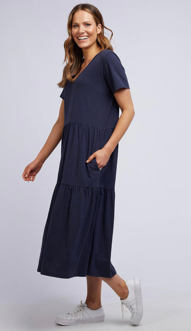 Elm Ladies Gigi Tired Dress in Navy & Mustard