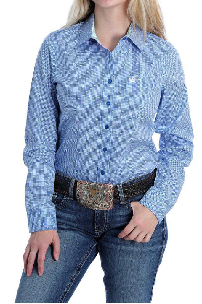 Cinch Ladies - Blue &White Check w/ Lime Spots