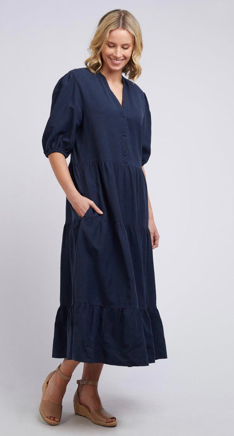 Elm Ladies Constance Tiered Dress in Navy & Chateau Rose