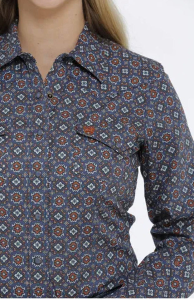 Cinch Ladies Geo Print L/S Western Shirt - Blue