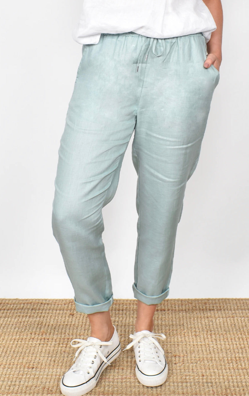 Adorne Ladies Annabelle Linen Pants - Sage
