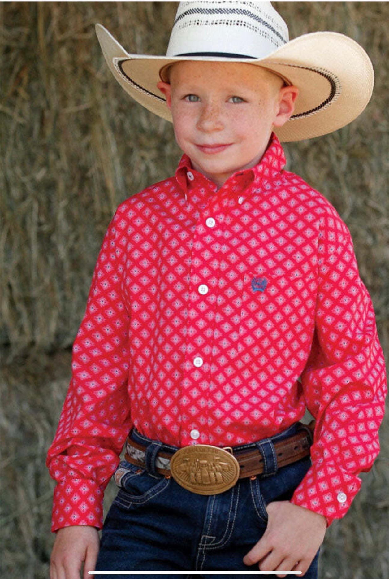Cinch Boys, Toddler & Baby - Western Red & Navy Diamonds Shirt