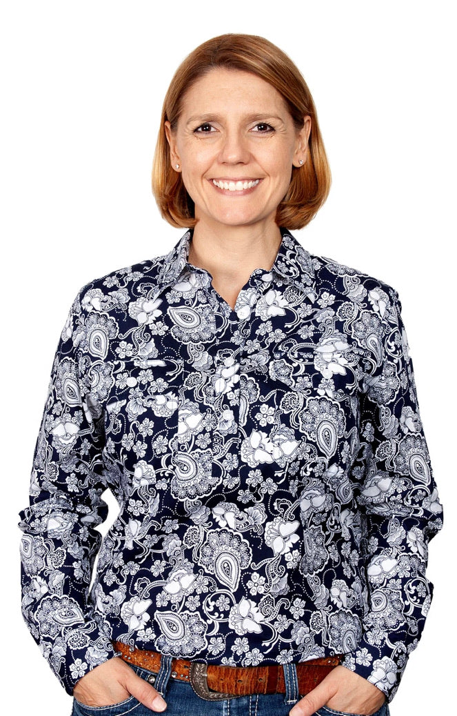 Just Country Womens Georgie Half Button Print Work shirts