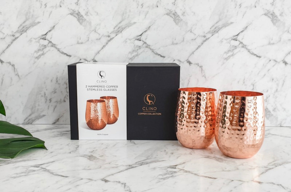 CLINQ Hammered Copper Stemless Glasses 2 Pack