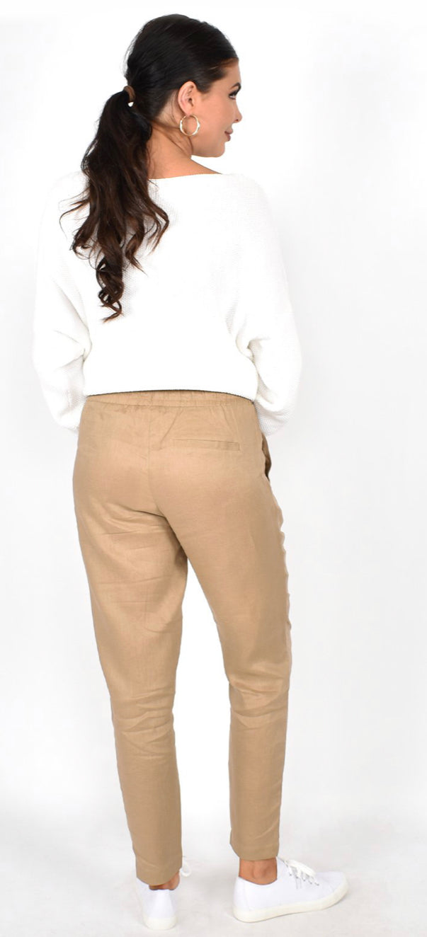 Adorne Ladies Annabel Linen Pant in Mocha