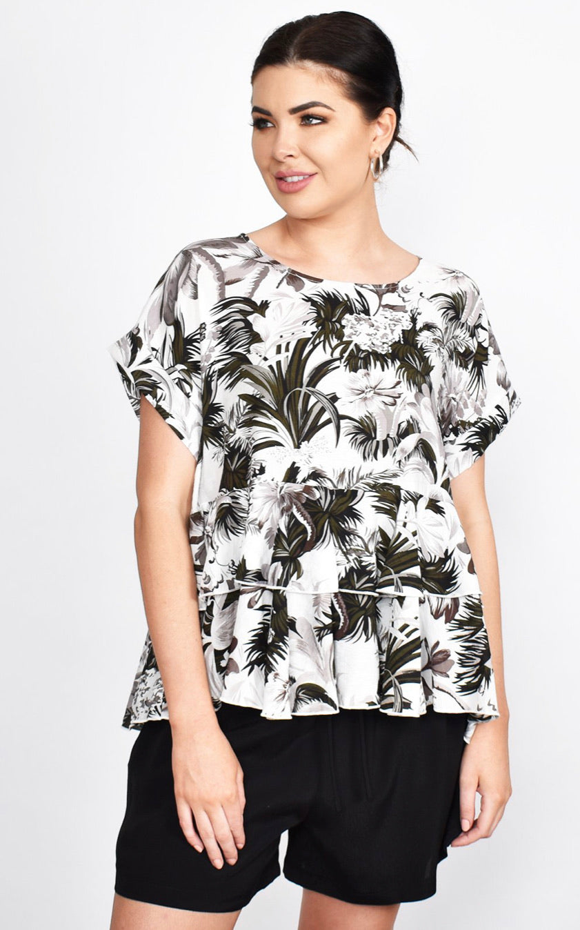 Adorne Ava Printed Ruffle Top