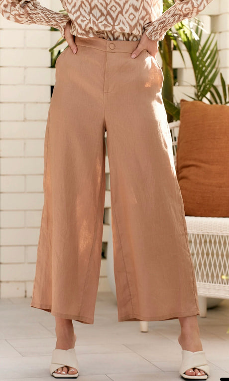 Adorne Ladies Harriet Linen Culottes - Mocha