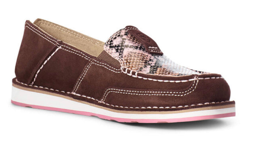 Ariat Ladies Coffee Bean Suede/Choc Snake Print Cruiser