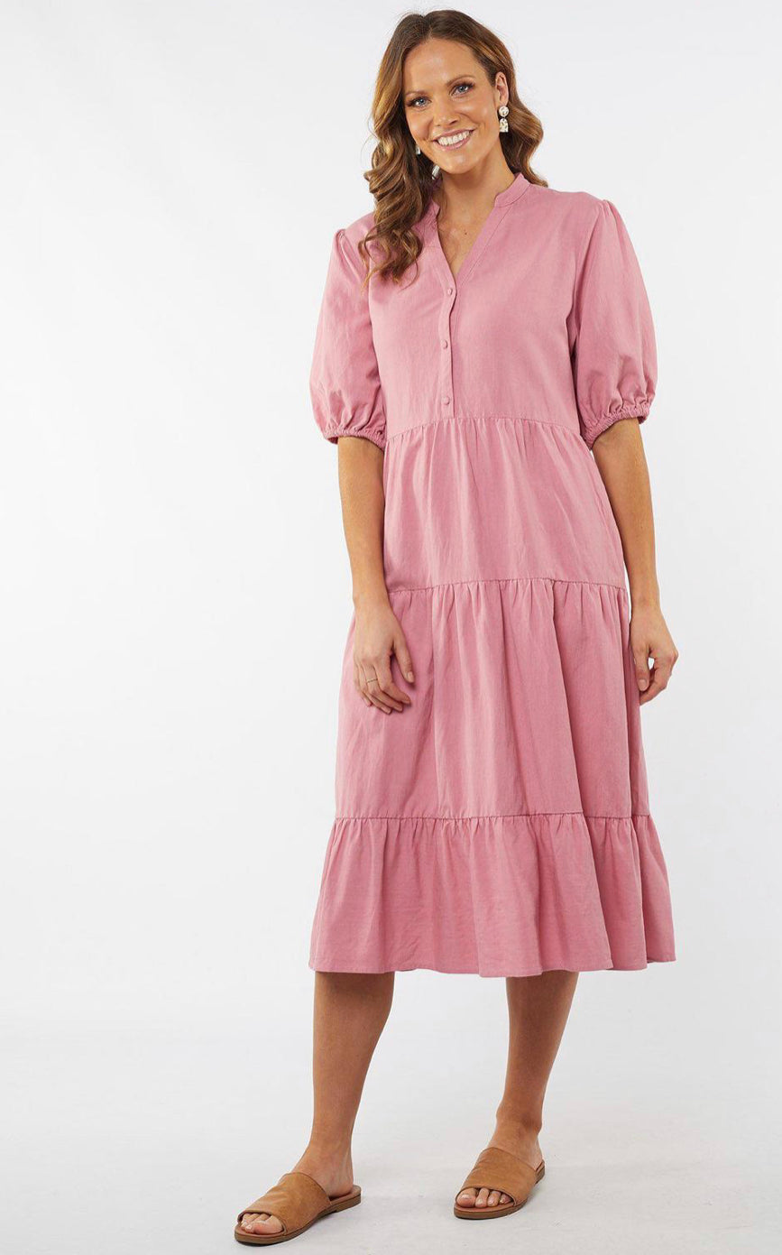 Elm Ladies Constance Tiered Dress in Navy & Chateau Rose
