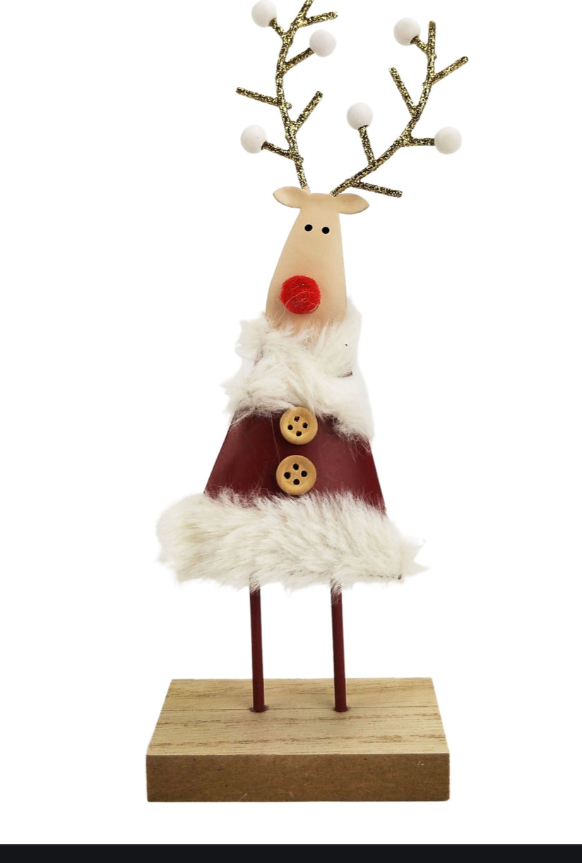 Fluffy dressed Wooden Reindeer Standing decoration
