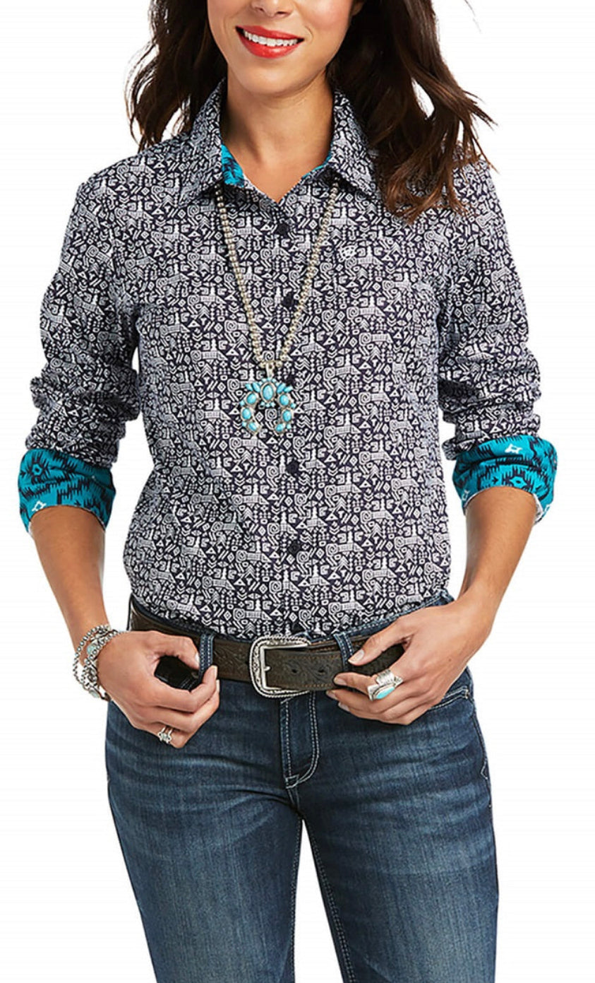 Ariat Ladies Kirby Stretch L/S Shirt - Navy