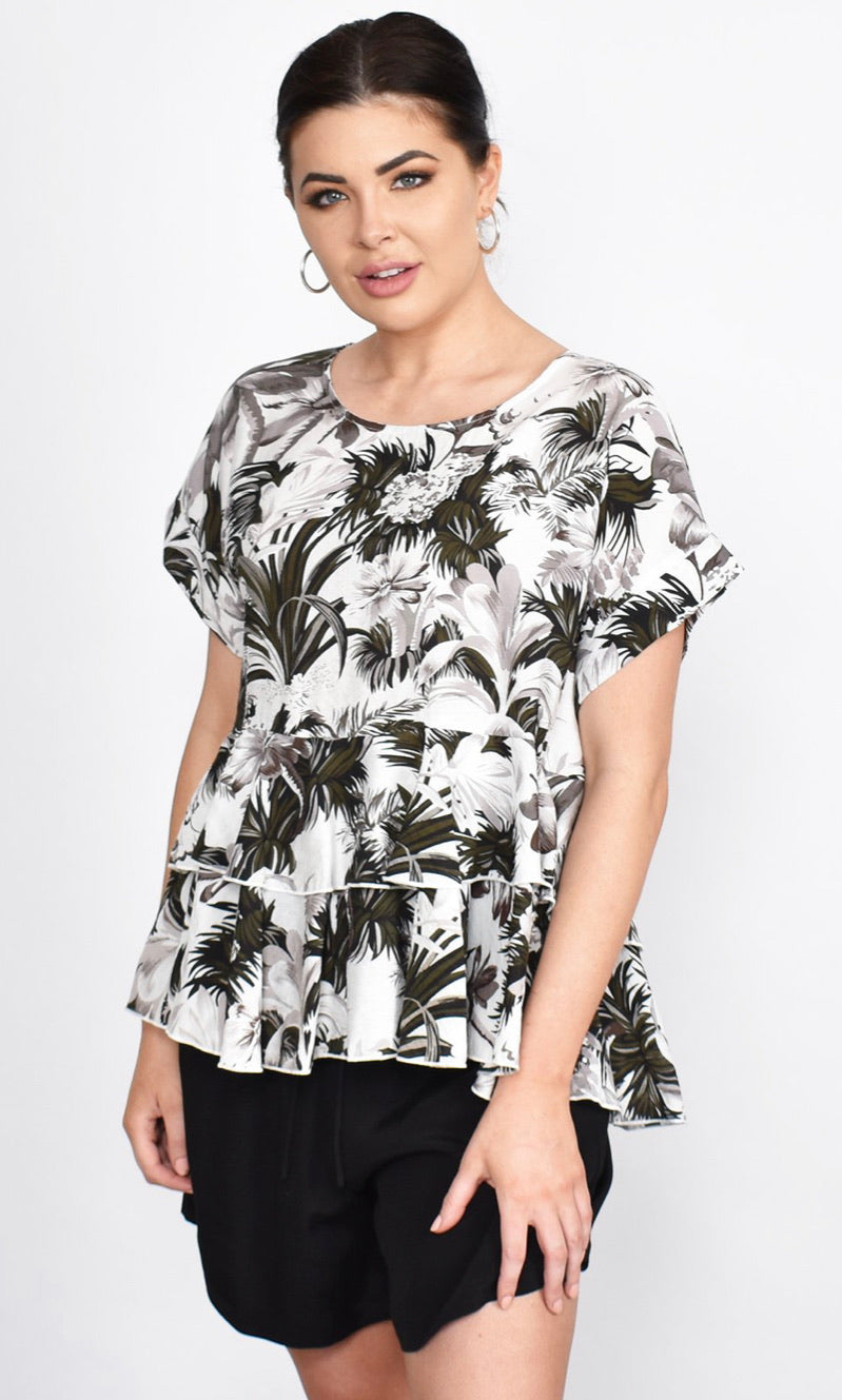 Adorne Ava Printed Ruffle Top