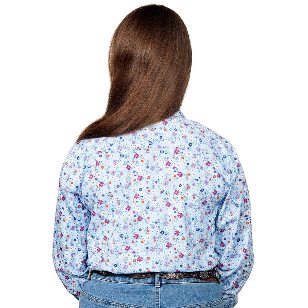 Just Country Girls Harper Half Button Print Work Shirt (GWLS2101) Light Blue Floral