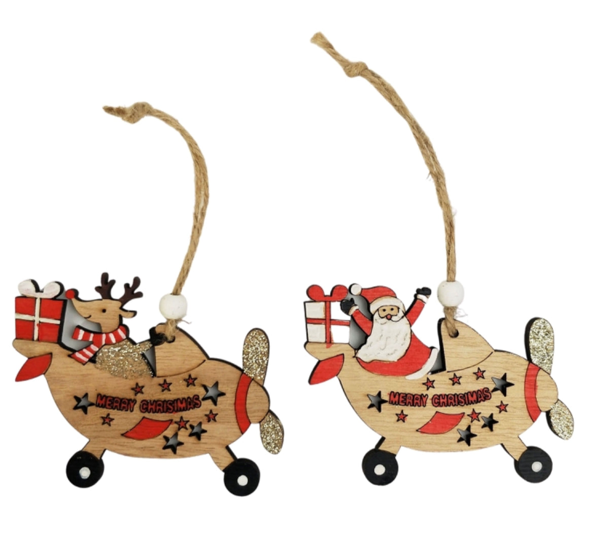 Reindeer & Santa in Plane Cutout Hanging