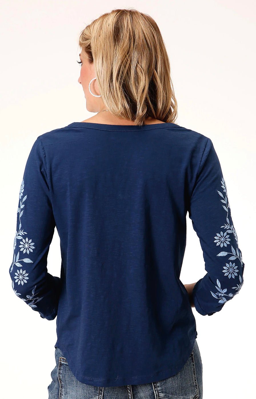 Roper Ladies Studio West Collection 3/4 Sleeve Tee in Navy 38513370