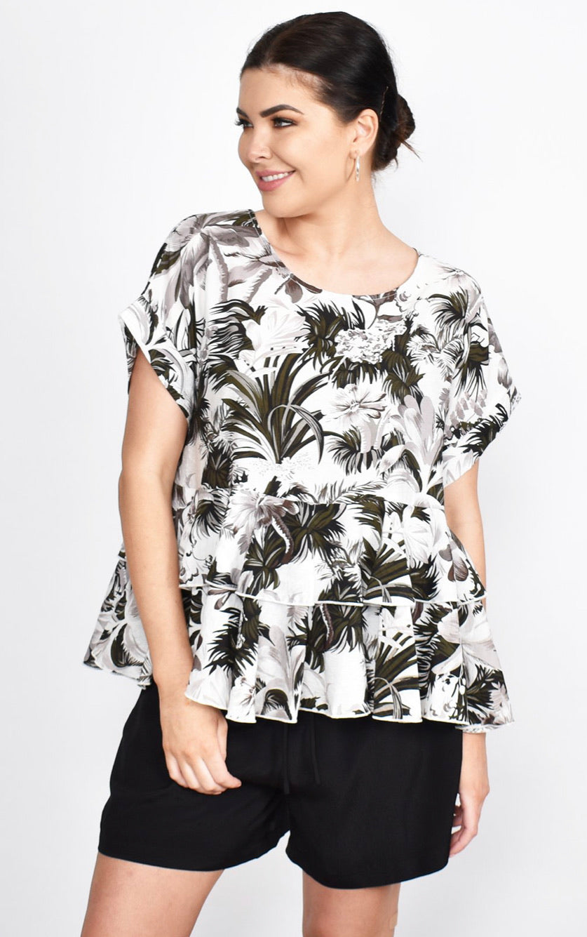 Adorne Ava Printed Ruffle Top