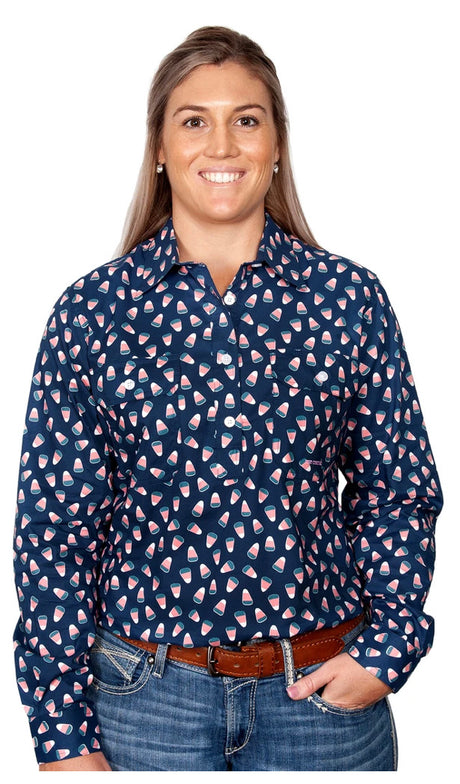 Just Country Womens Georgie Half Button Print Work shirts