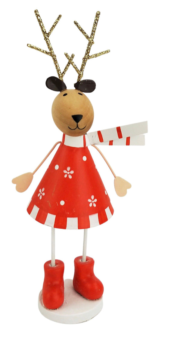 Cute Scandi Reindeer Standing Decoration in Red & Sage