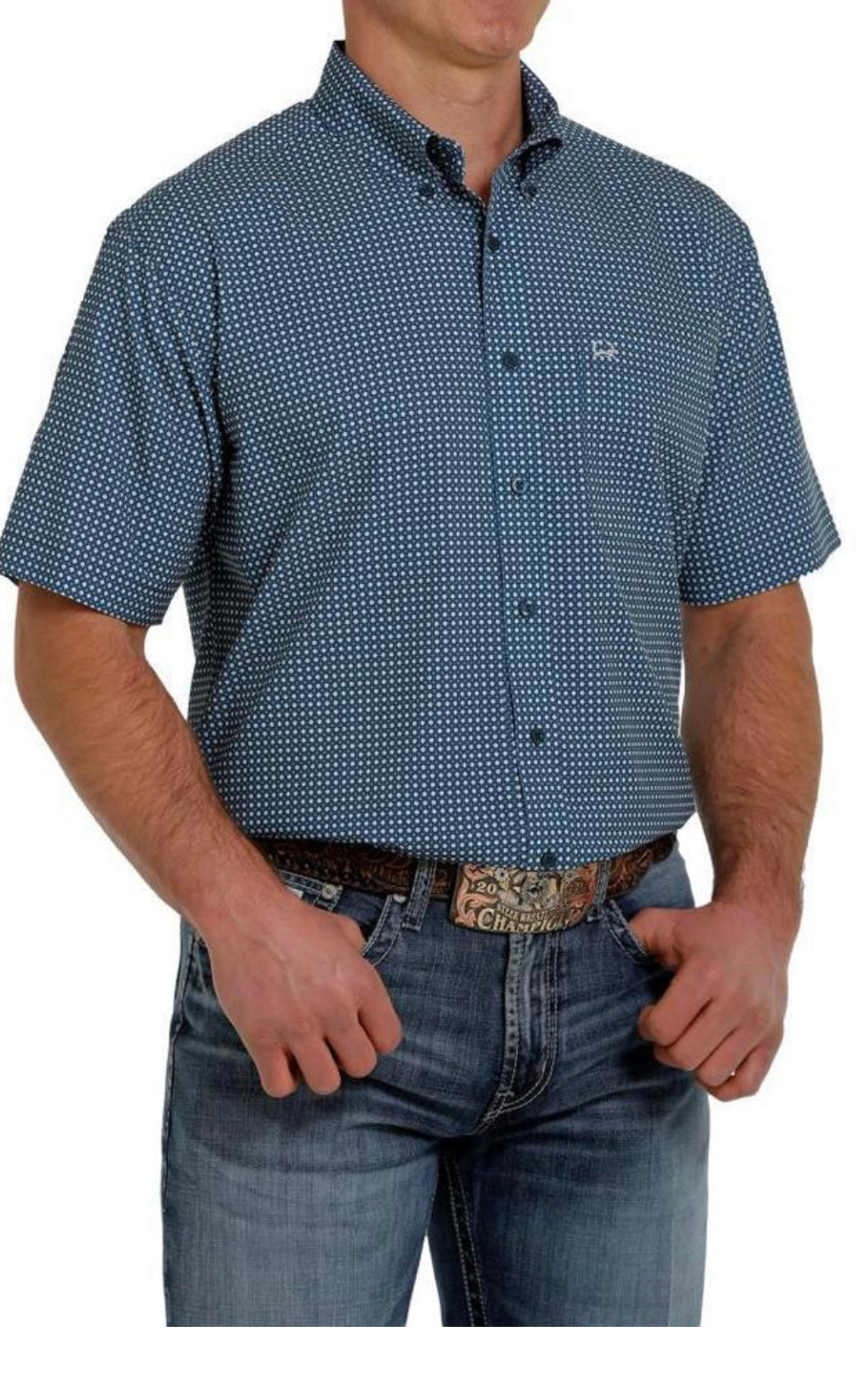 Cinch Mens Short Sleeved Navy white Patterned Shirt