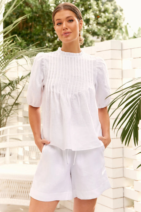 Adorne Ladies Gemma Boxy Linen Shorts - White