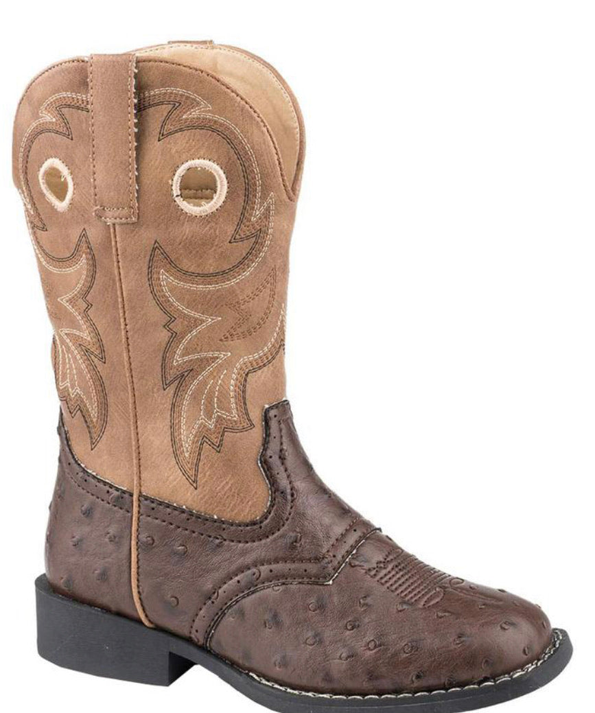 Roper Kids Boots in Daniel Brown Ostrich Tan Brown.