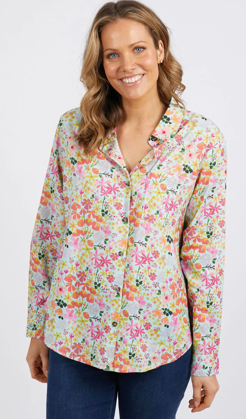 Elm Ladies Laura Shirt - Opal Blue Floral Print