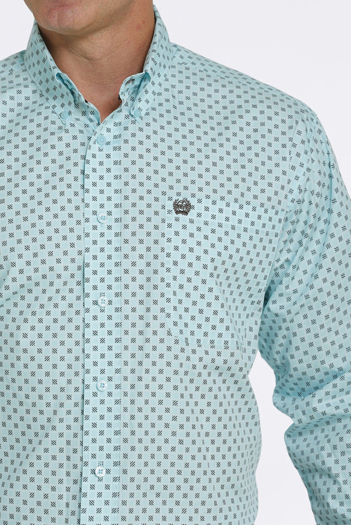 Cinch Mens Square Print Aqua Shirt MTW1105436