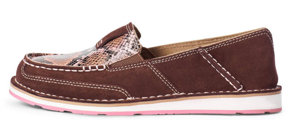 Ariat Ladies Coffee Bean Suede/Choc Snake Print Cruiser