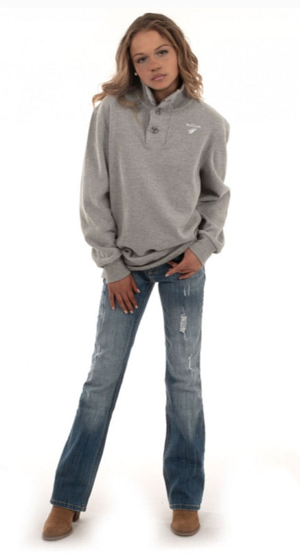 Bullrush 3 Button Sweater in Grey Marle