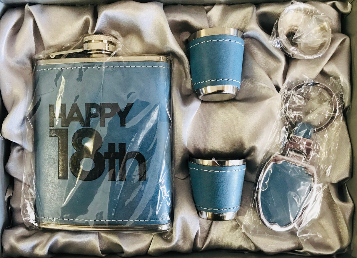 Vidori Blue leather bound Hip Flask set