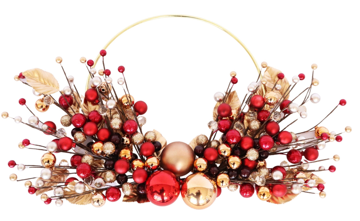 Elegant Bauble Wreath Red & Gold 55cm