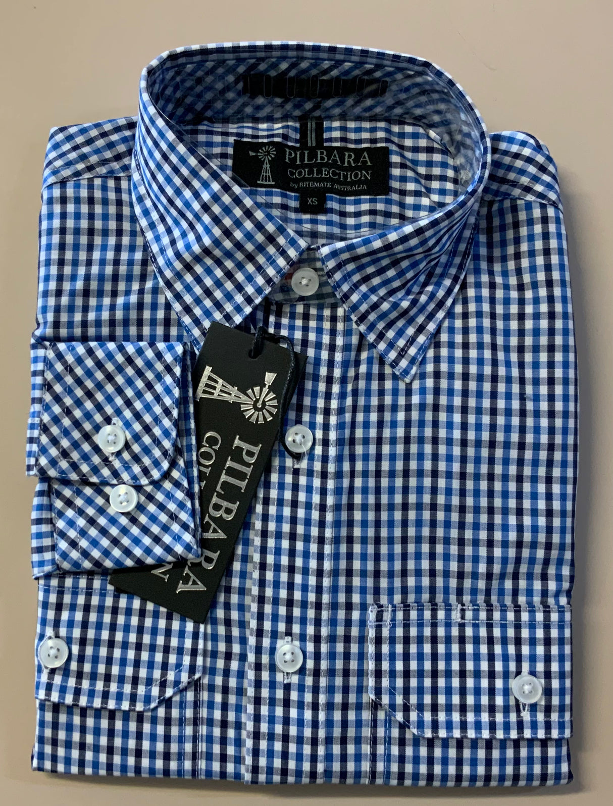 Pilbara Mens Check Dual Pocket L/S Shirt