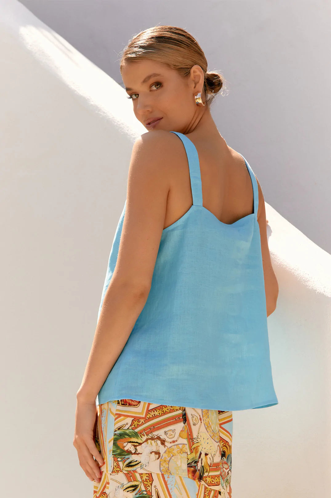 Adorne Ladies Louie Linen Cami Top - Blue