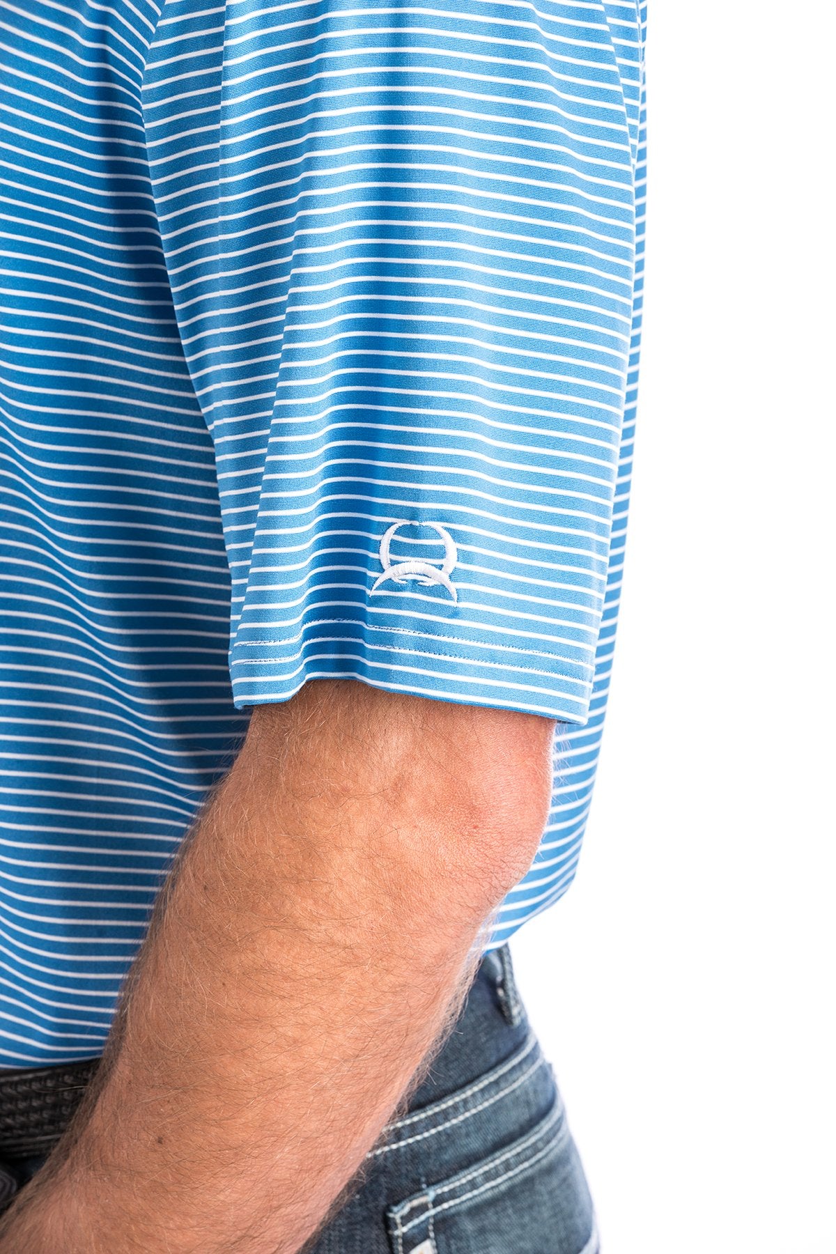 Cinch Mens Blue & White striped Arenaflex Polo